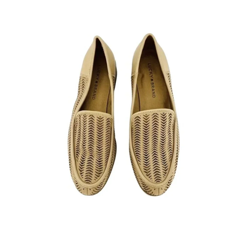 Lucky Brand Camdyn Brown Perforated Leather Loafer Flats Slip On SZ 8.5
